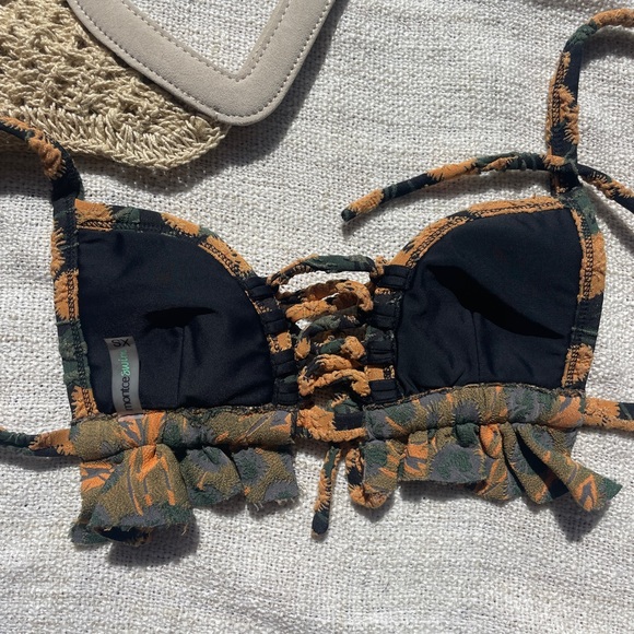 Montce Lace Up Frill Bikini Top in Safron Floral - Picture 2 of 4